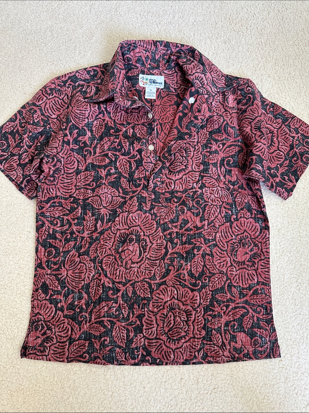 reyn spooner Short-Sleeve Floral, year of Monkey 🐒 Aloha Shirt- Red & Black